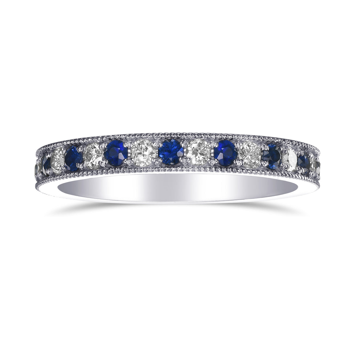 Milgrain Sapphire and Diamond Band Ring