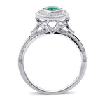 Colombian Emerald and Diamond Halo Side Stone Ring