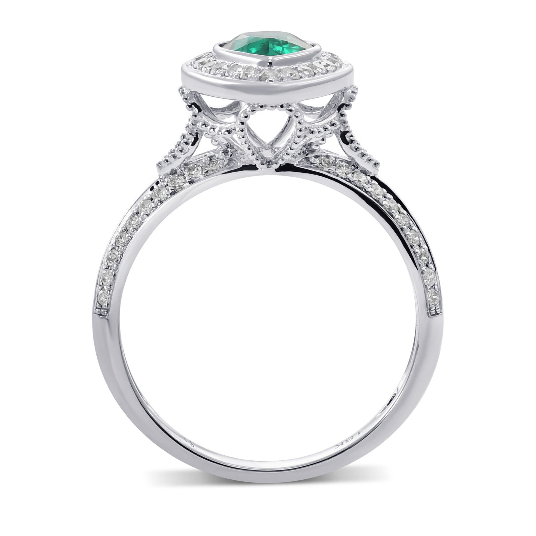 Colombian Emerald and Diamond Halo Side Stone Ring