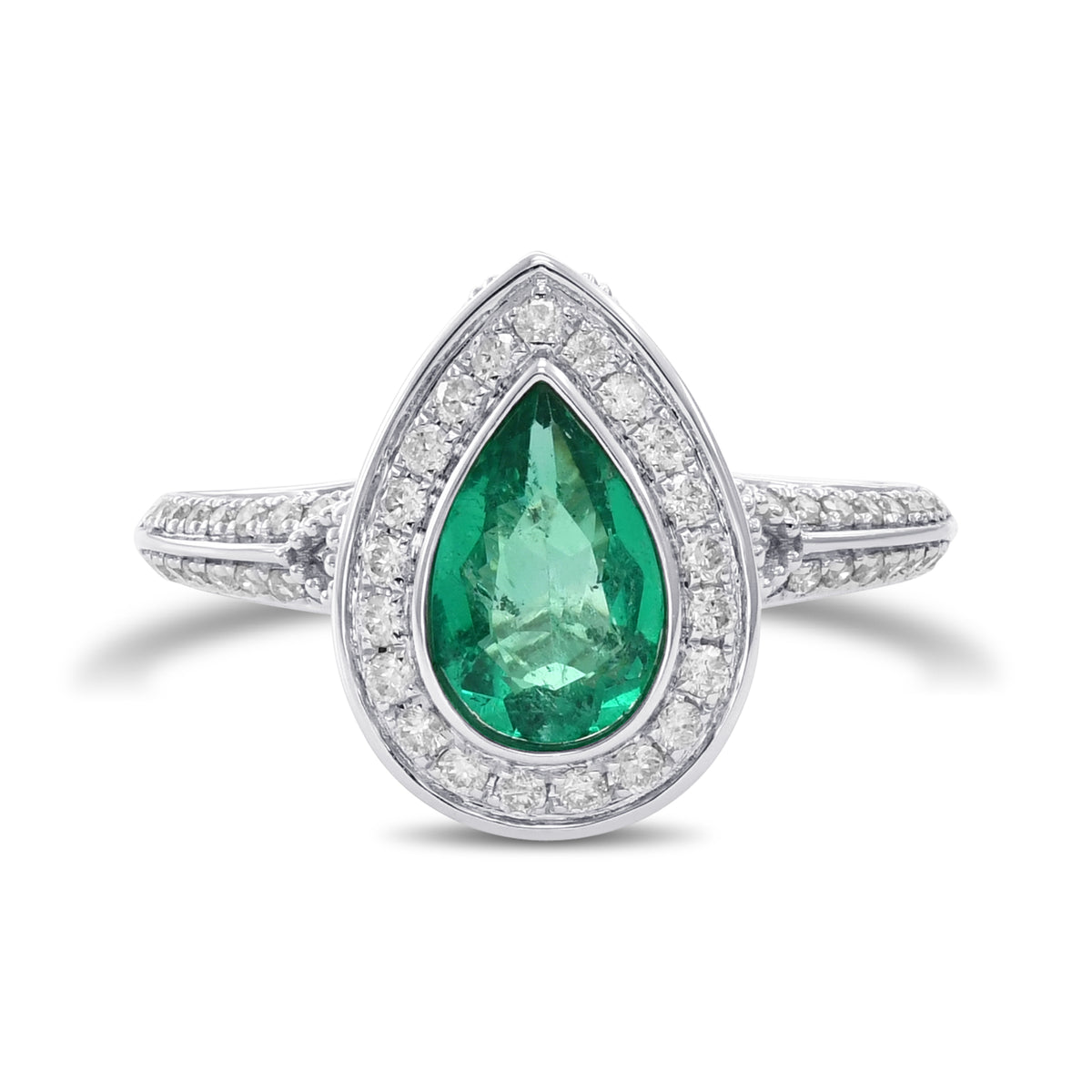 Colombian Emerald and Diamond Halo Side Stone Ring