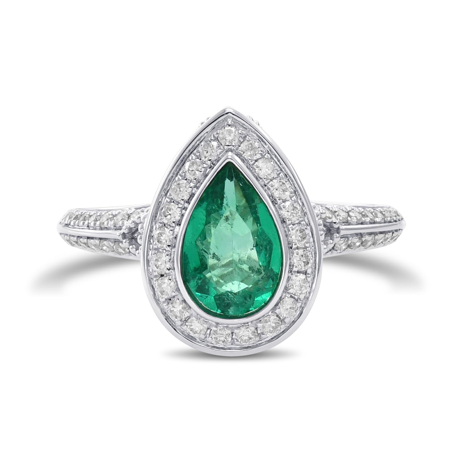 Colombian Emerald and Diamond Halo Side Stone Ring