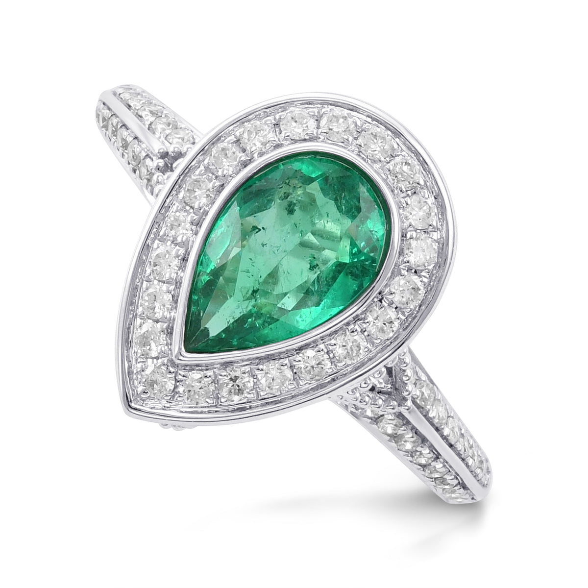 Colombian Emerald and Diamond Halo Side Stone Ring