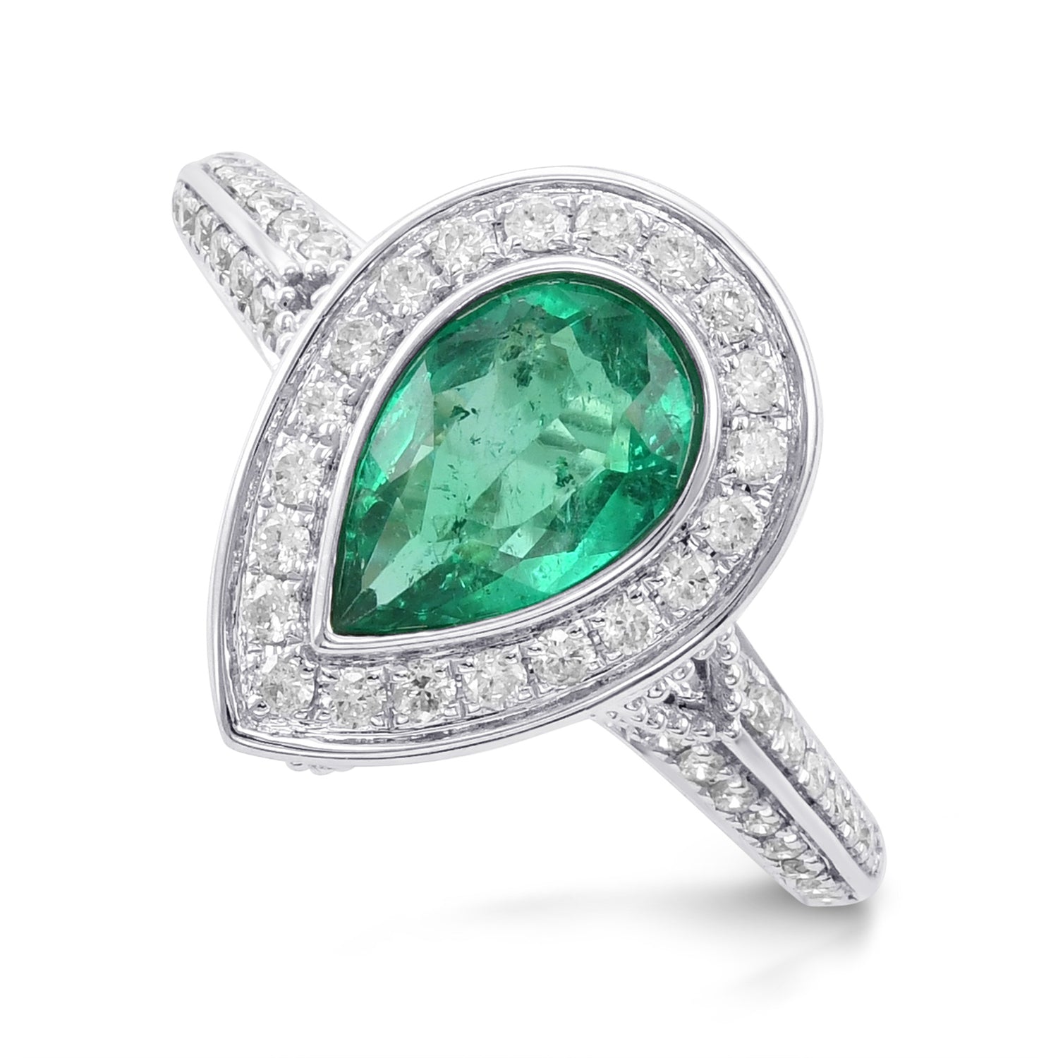 Colombian Emerald and Diamond Halo Side Stone Ring