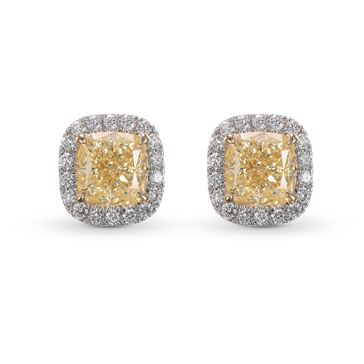 Fancy Yellow Cushion Halo Earrings