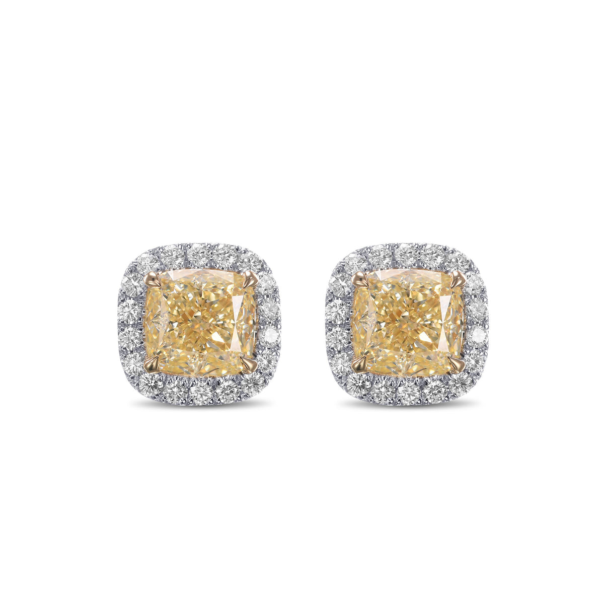 Fancy Yellow Cushion Halo Earrings