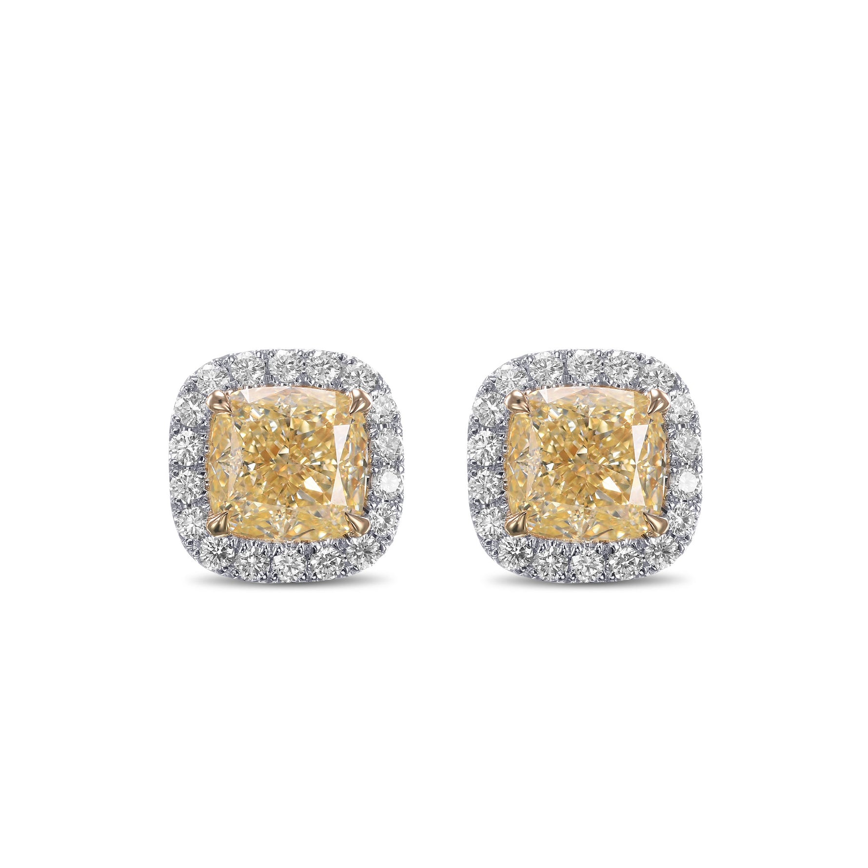 Fancy Yellow Cushion Halo Earrings
