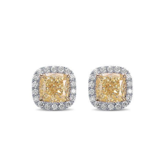 Fancy Yellow Cushion Halo Earrings