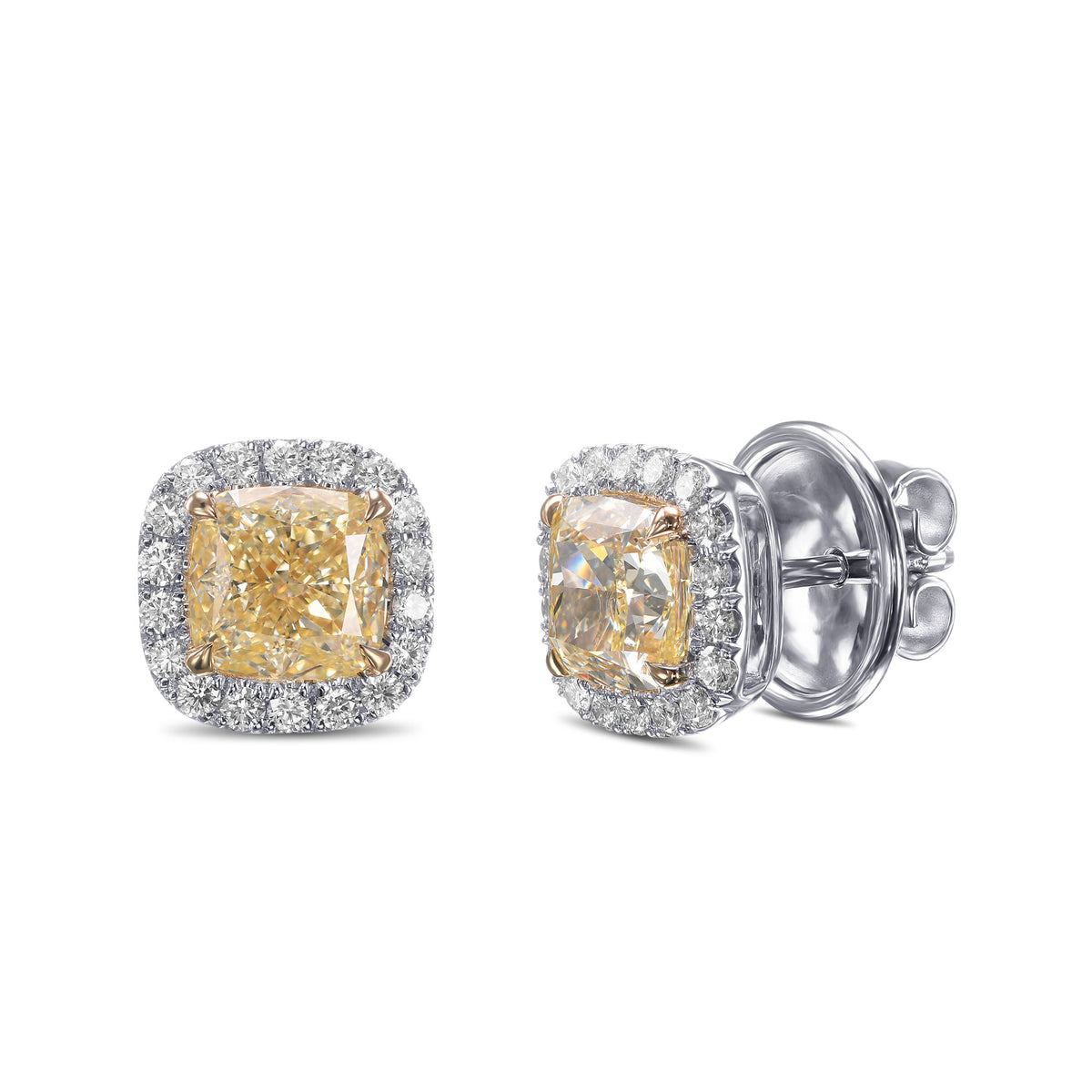 Fancy Yellow Cushion Halo Earrings