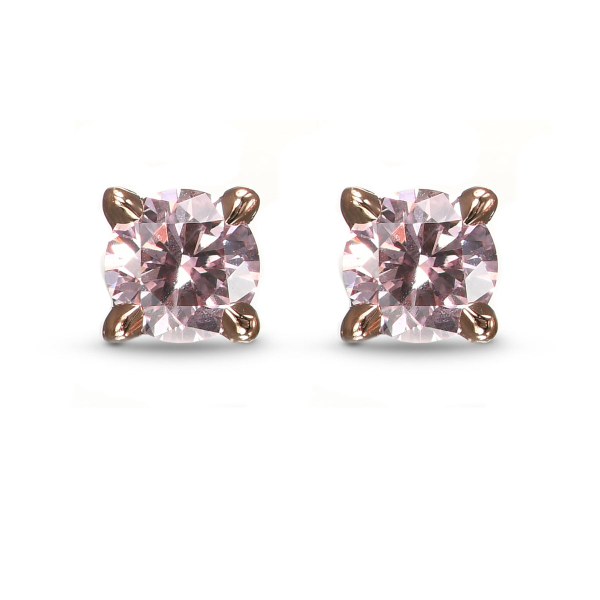 Fancy Pink Round Stud Diamond Earrings 