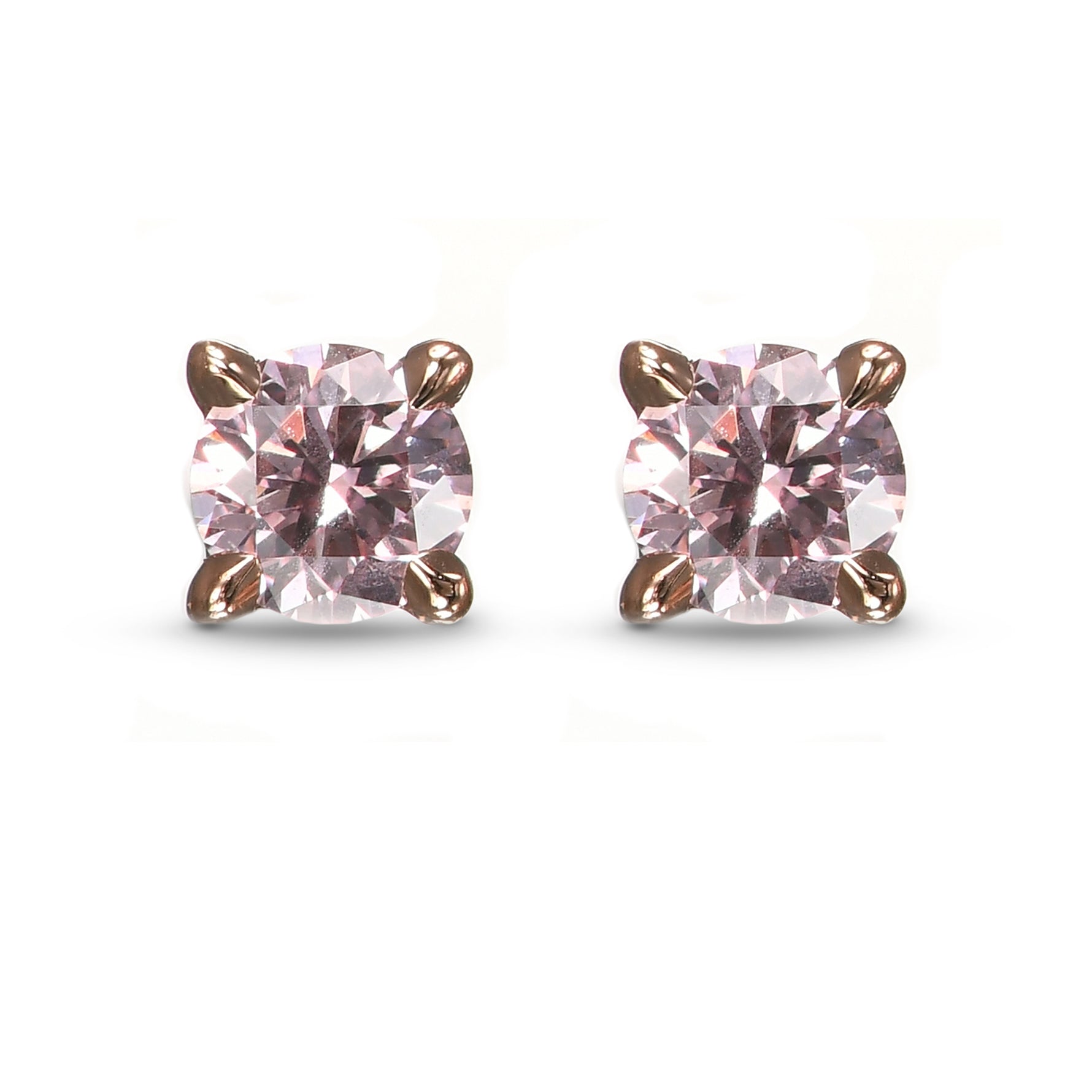 Fancy Pink Round Stud Diamond Earrings 