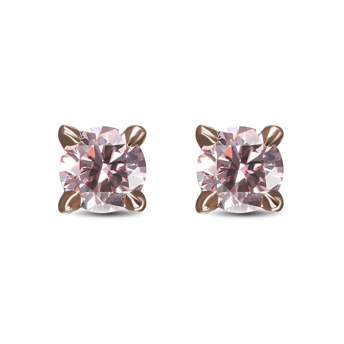 Fancy Pink Round Stud Diamond Earrings 
