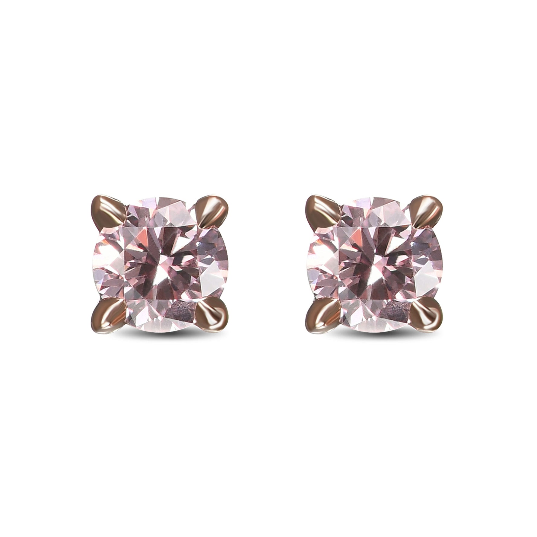 Fancy Pink Round Stud Diamond Earrings 