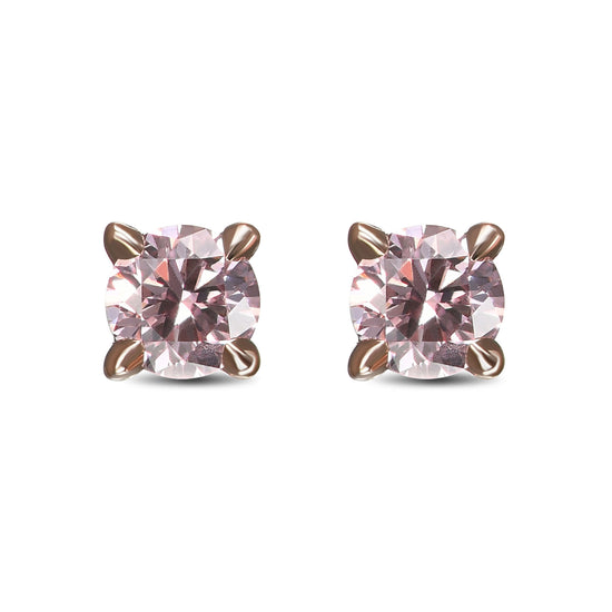 Fancy Pink Round Stud Diamond Earrings 