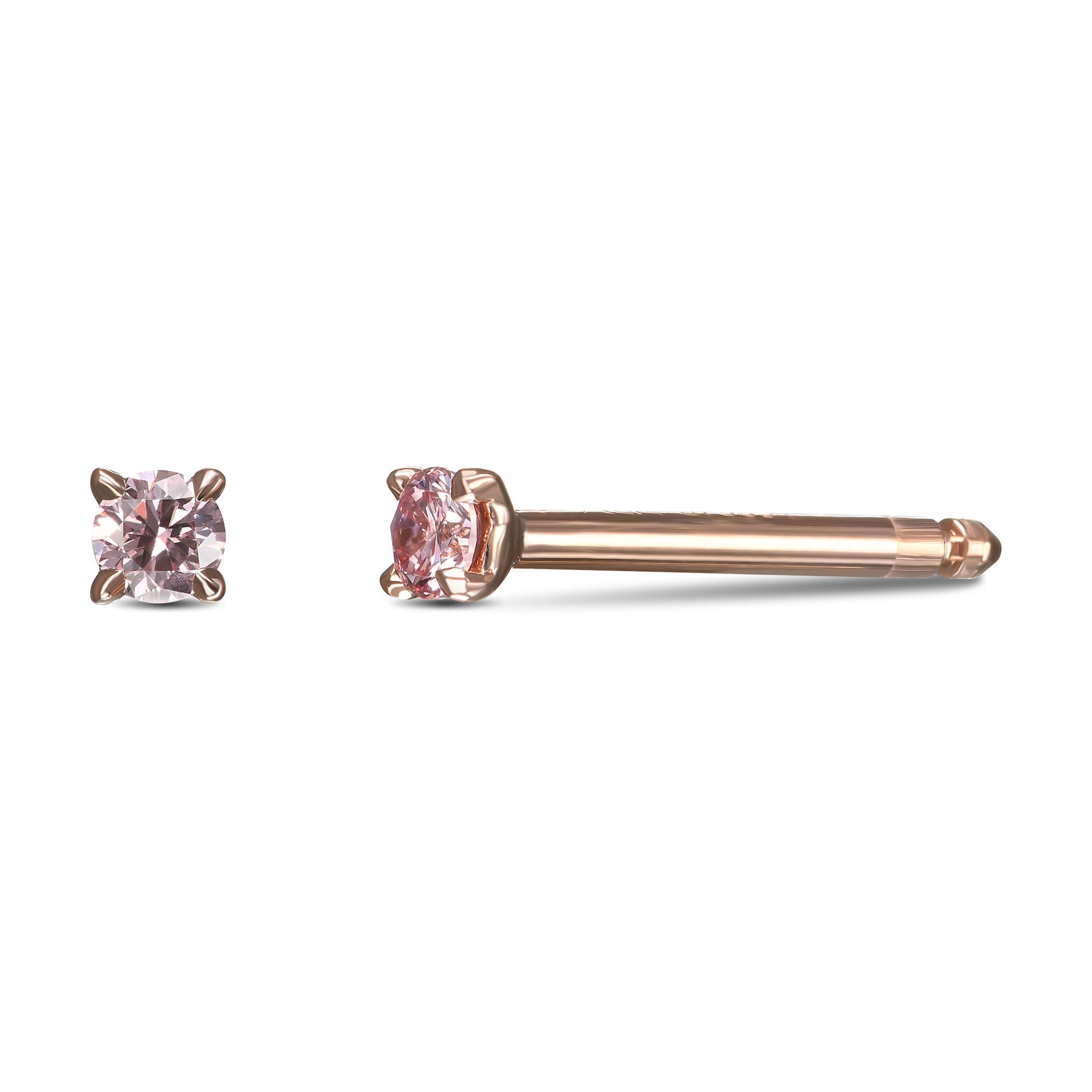 Fancy Pink Round Stud Diamond Earrings 