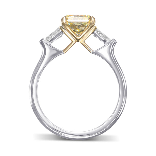 Fancy Yellow Radiant Three-stone Diamond Ring