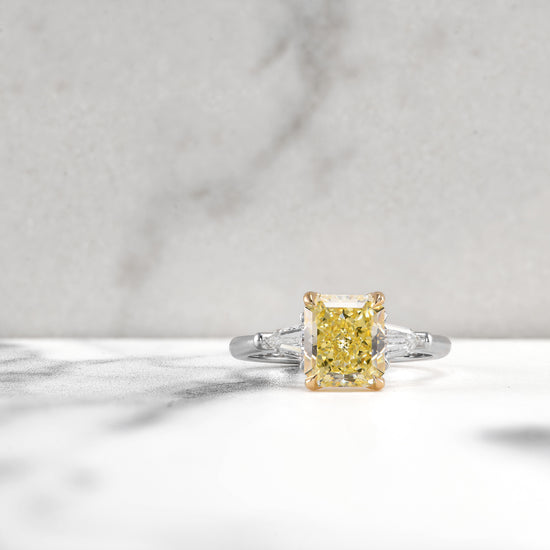 Fancy Yellow Radiant Three-stone Diamond Ring