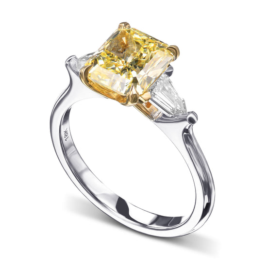 Fancy Yellow Radiant Three-stone Diamond Ring
