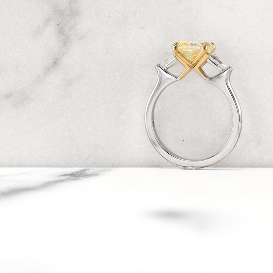 Fancy Yellow Radiant Three-stone Diamond Ring