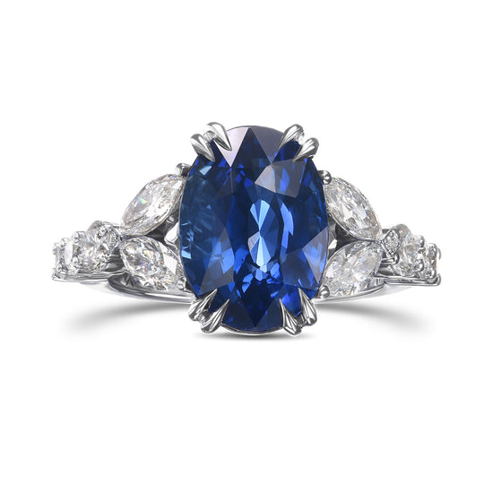 Oval Sapphire Marquise Side-stone Diamond Ring 