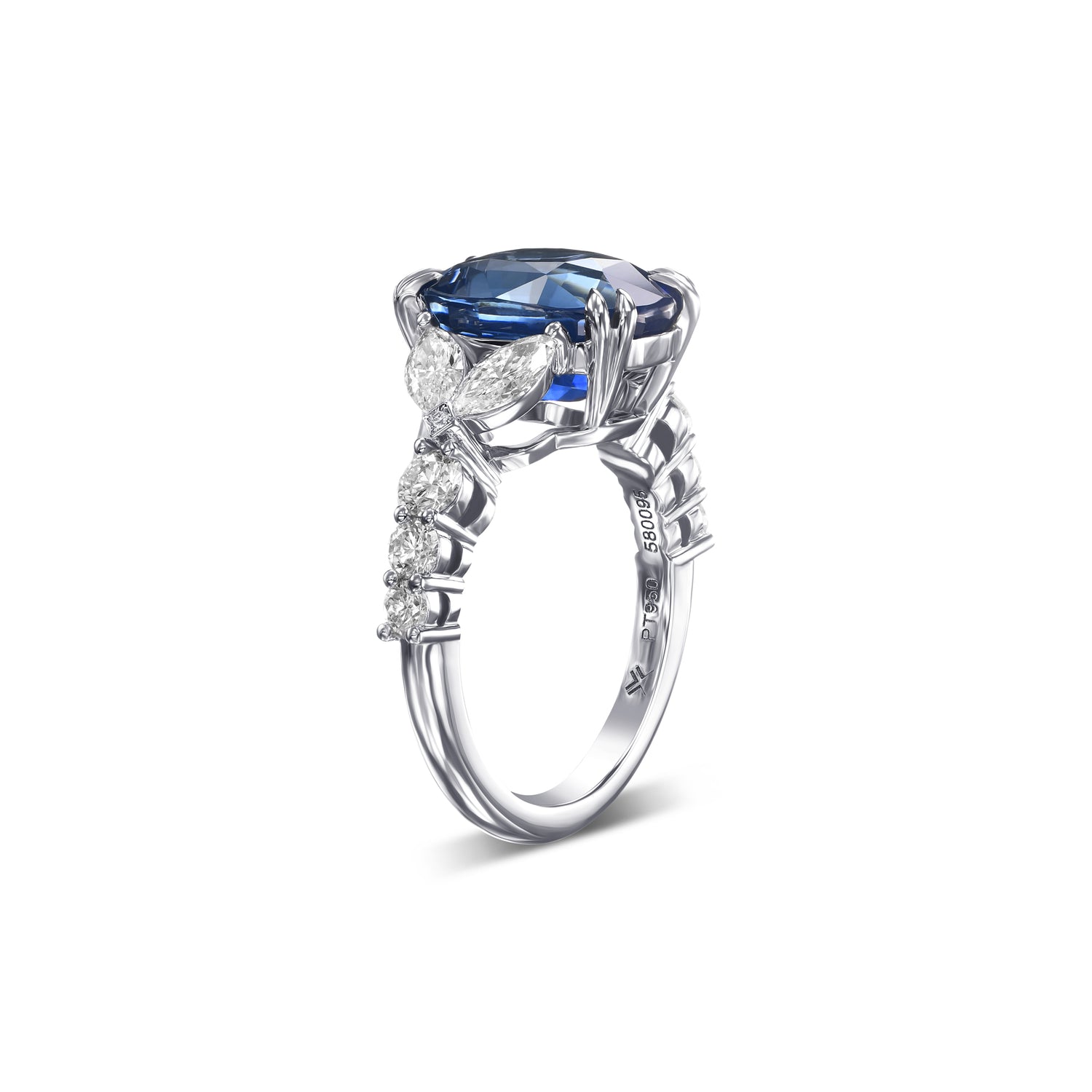 Oval Sapphire Marquise Side-stone Diamond Ring 