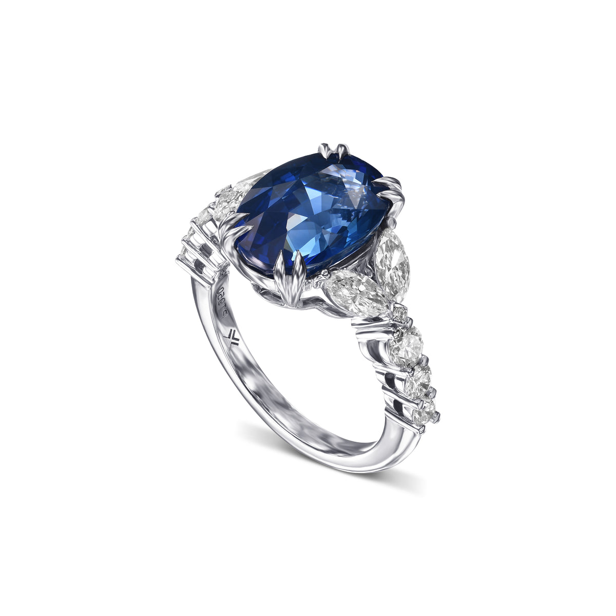 Oval Sapphire Marquise Side-stone Diamond Ring 
