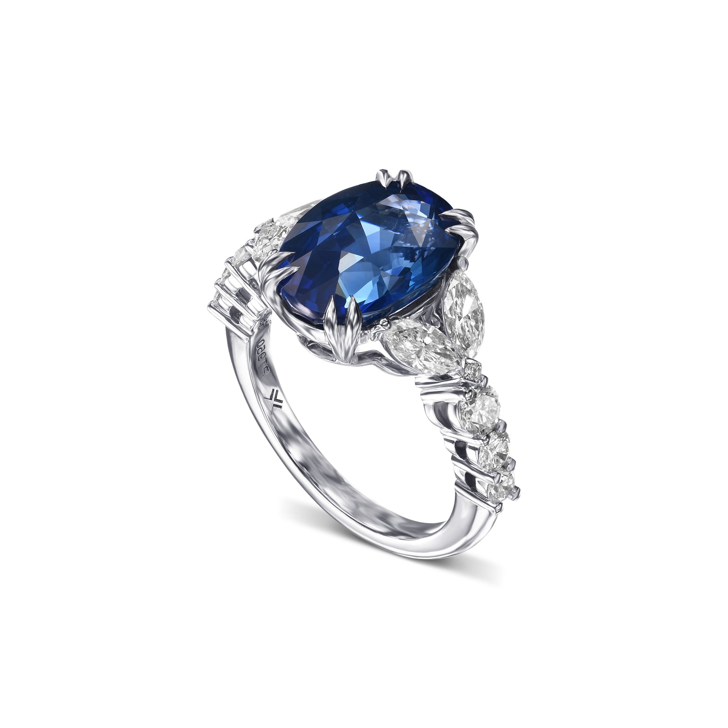 Oval Sapphire Marquise Side-stone Diamond Ring 