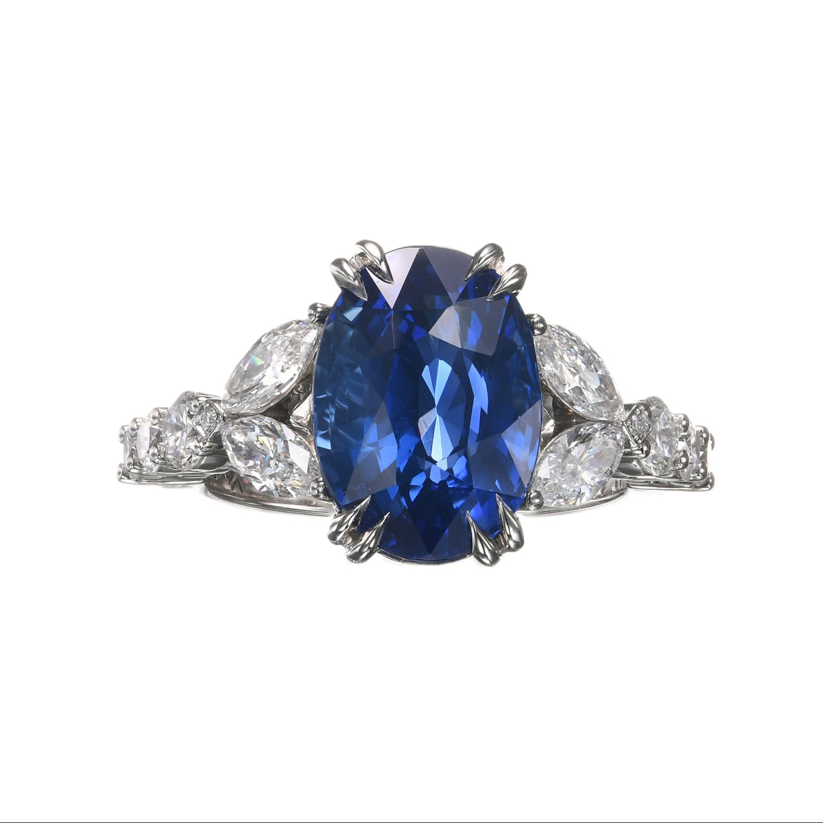 Oval Sapphire Marquise Side-stone Diamond Ring 
