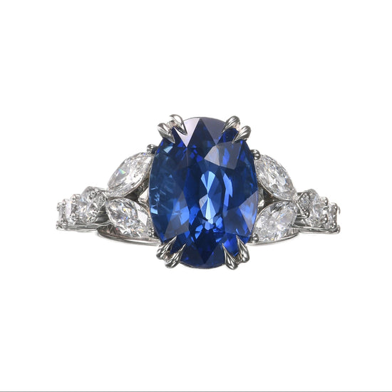 Oval Sapphire Marquise Side-stone Diamond Ring 