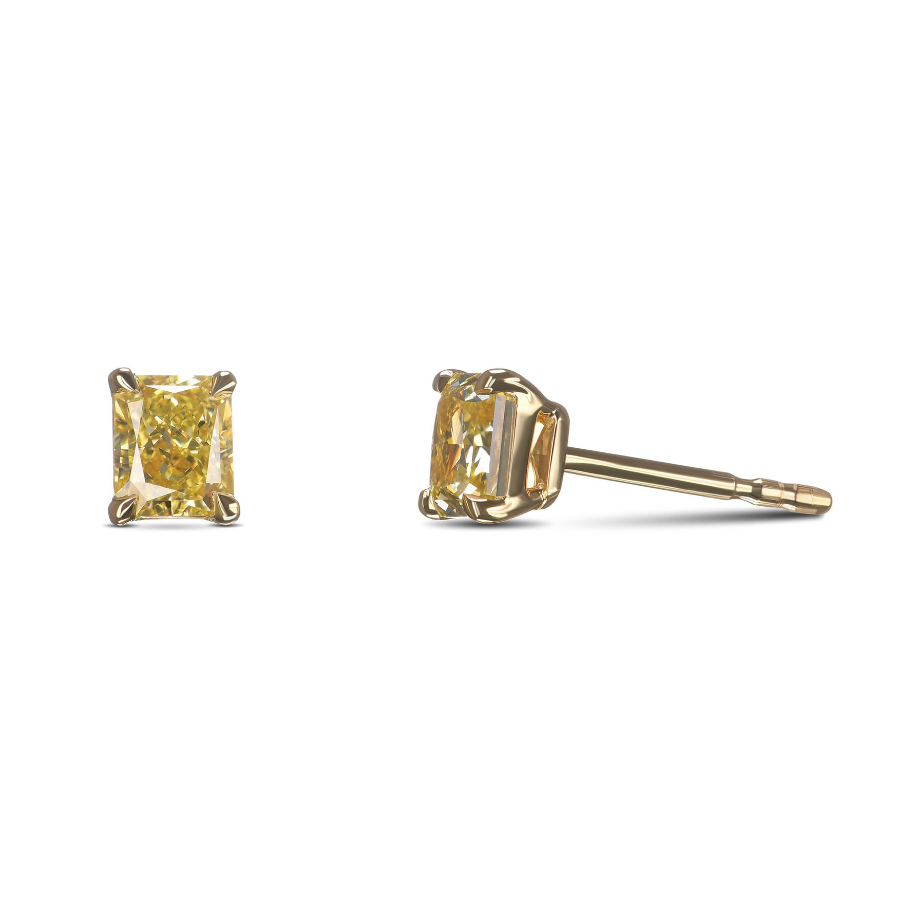Fancy Yellow Radiant Stud Earrings