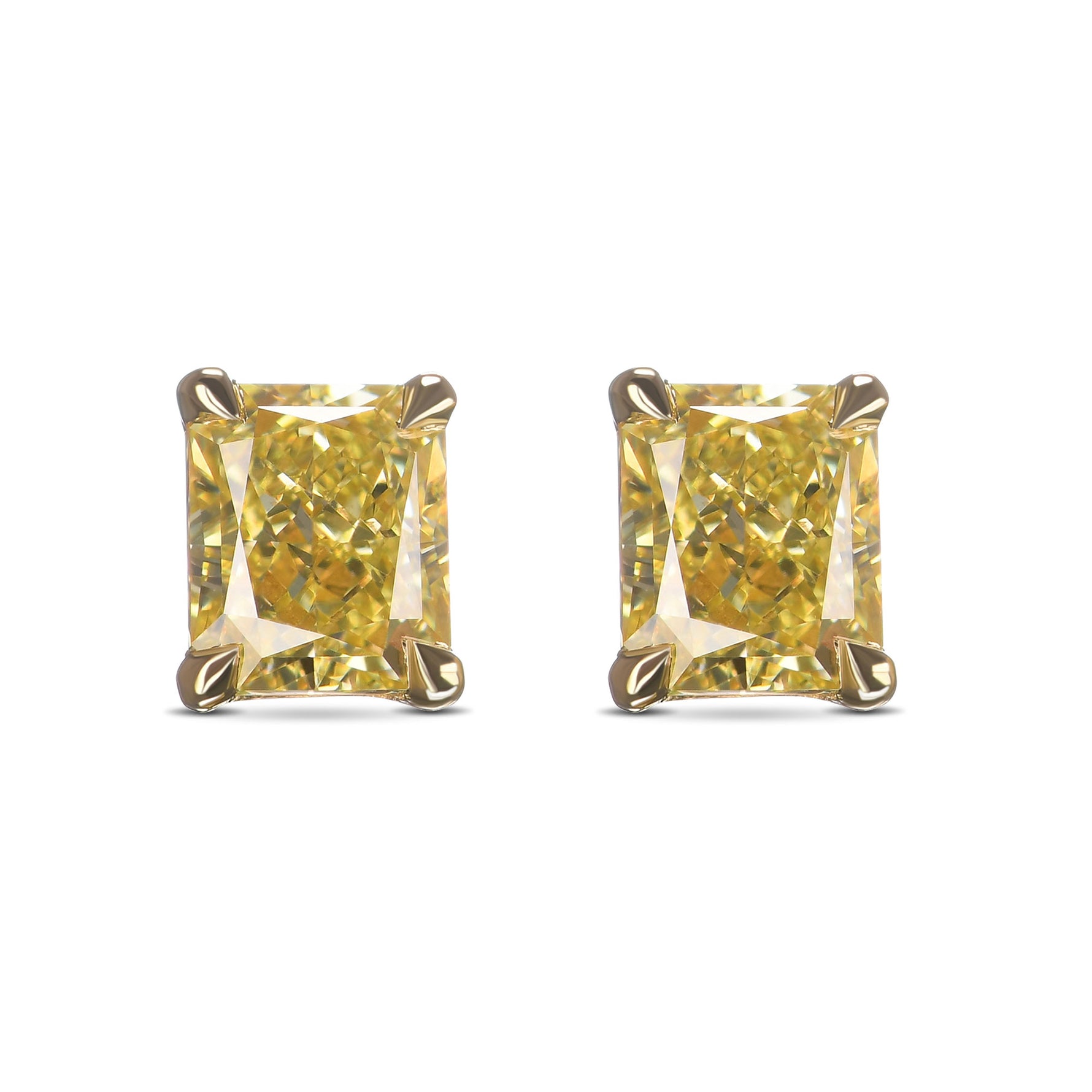 Fancy Yellow Radiant Stud Earrings