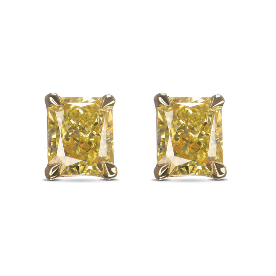 Fancy Yellow Radiant Stud Earrings