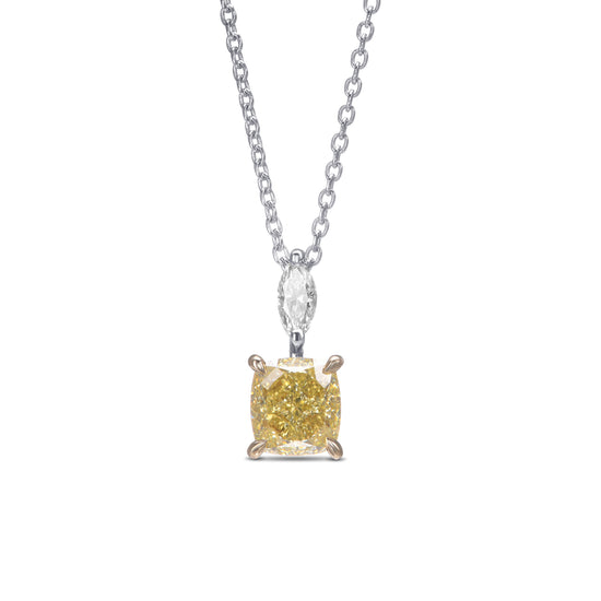 Fancy Yellow Cushion Drop Diamond Pendant