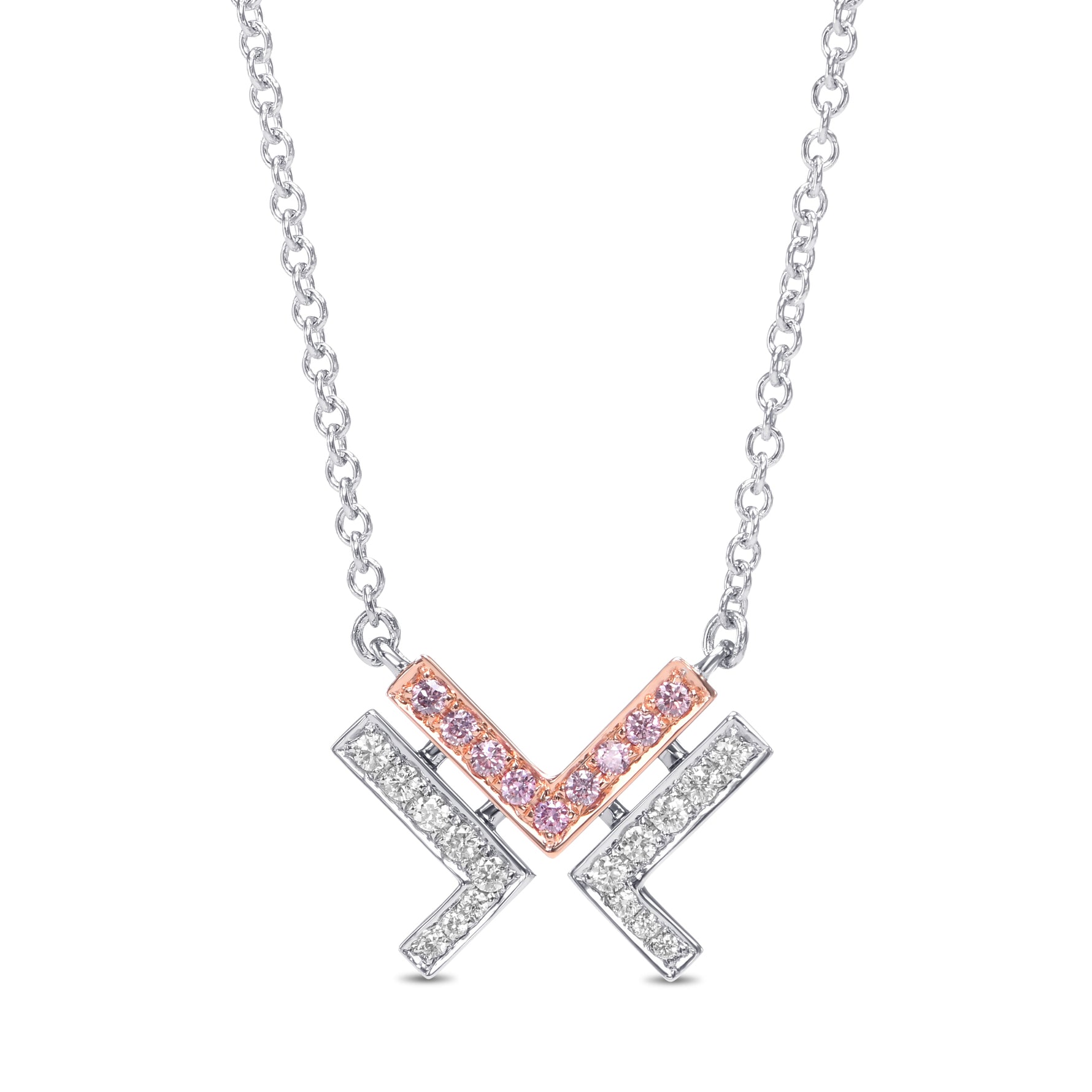 Fancy Pink and White Diamond Leibish Logo Pave Pendant