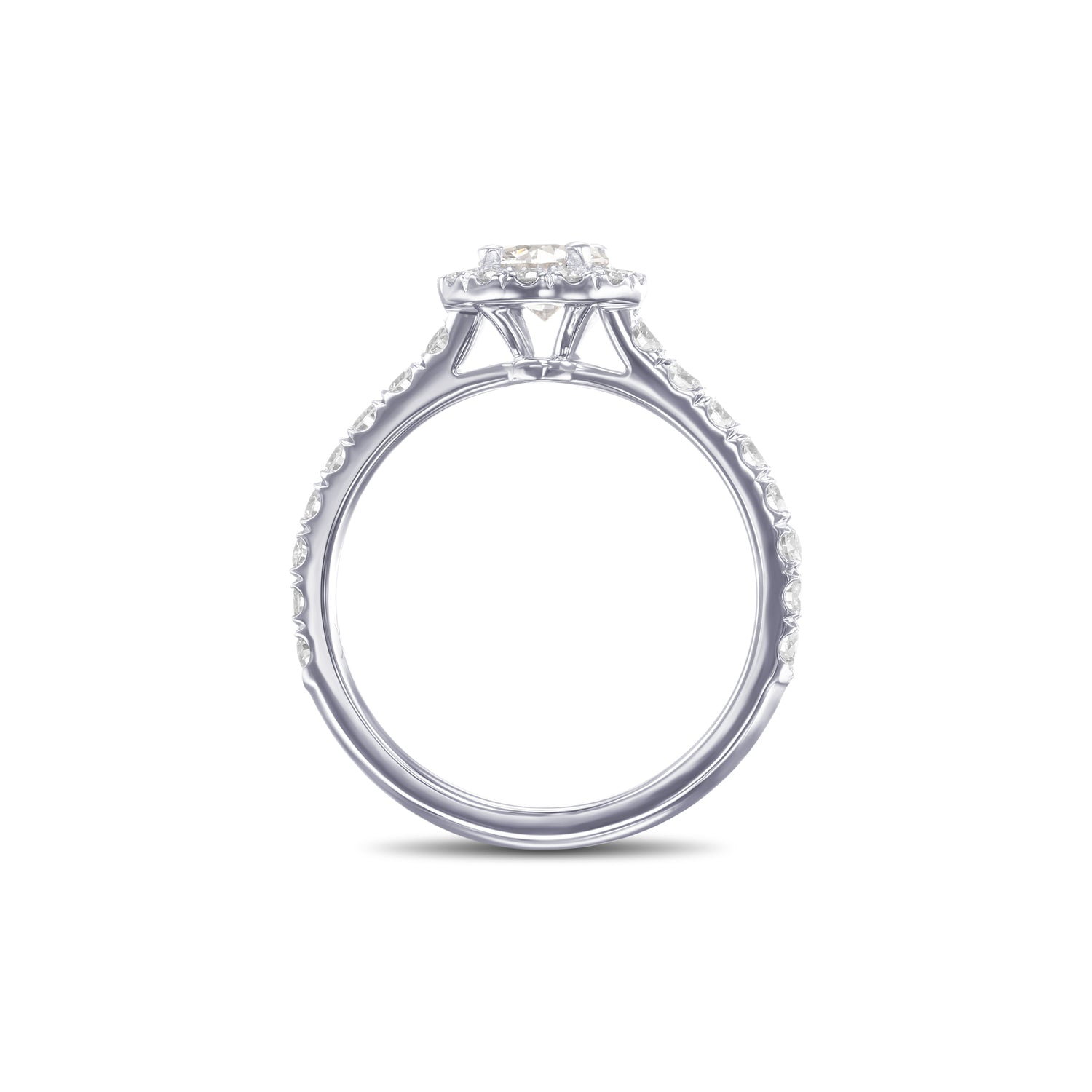 Colorless Round Brilliant Diamond Halo Side Stone Ring
