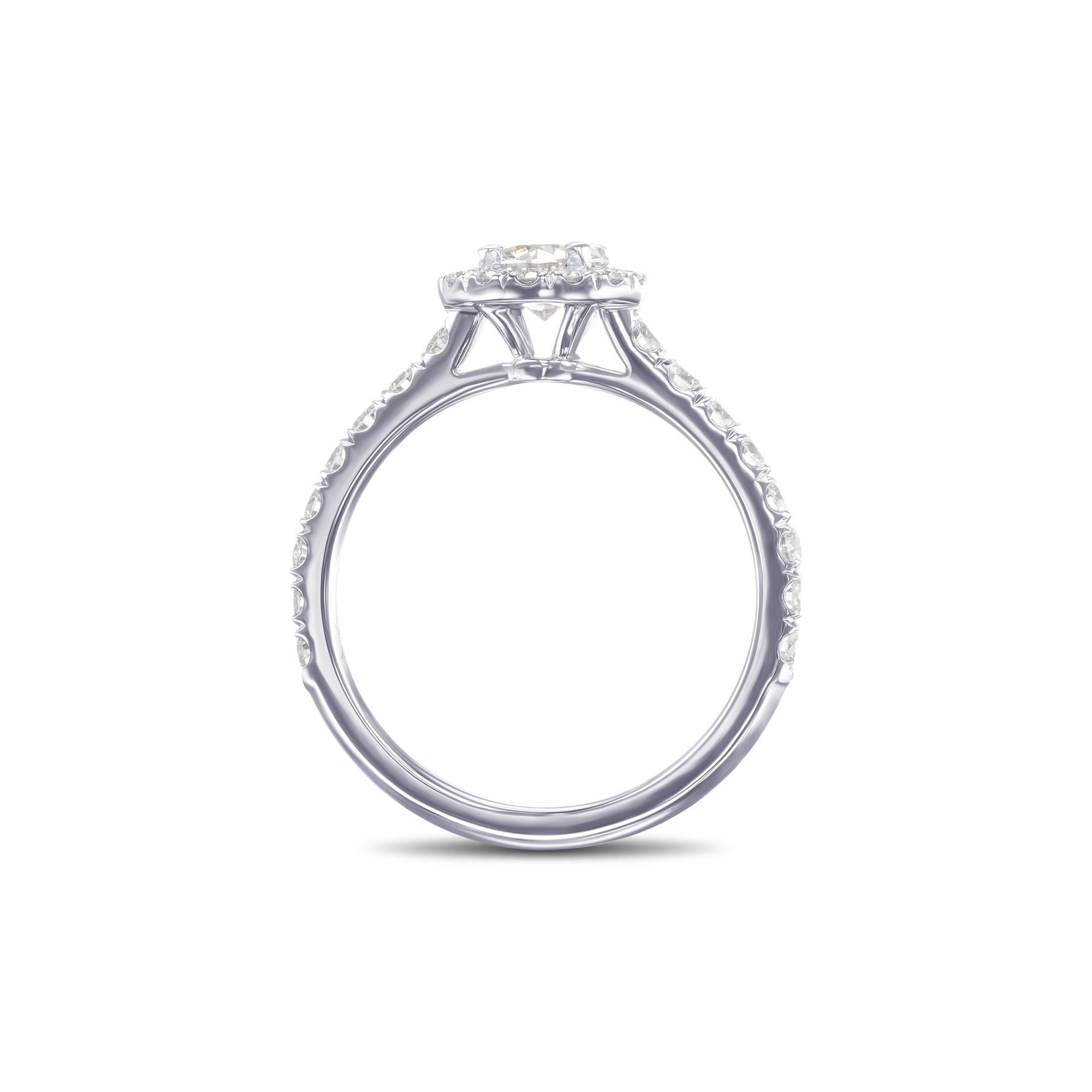 Colorless Round Brilliant Diamond Halo Side Stone Ring