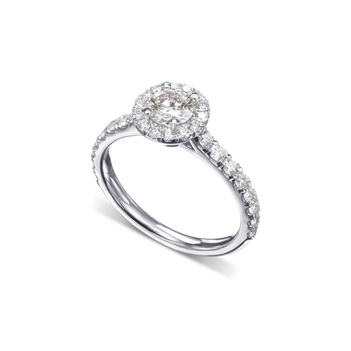 Colorless Round Brilliant Diamond Halo Side Stone Ring