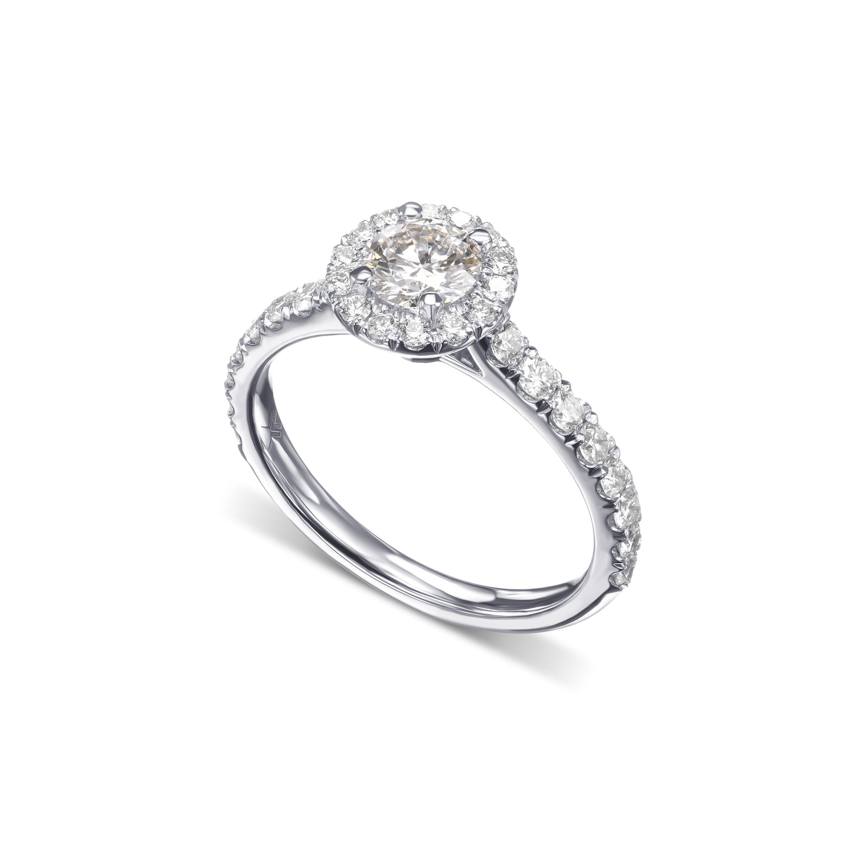 Colorless Round Brilliant Diamond Halo Side Stone Ring