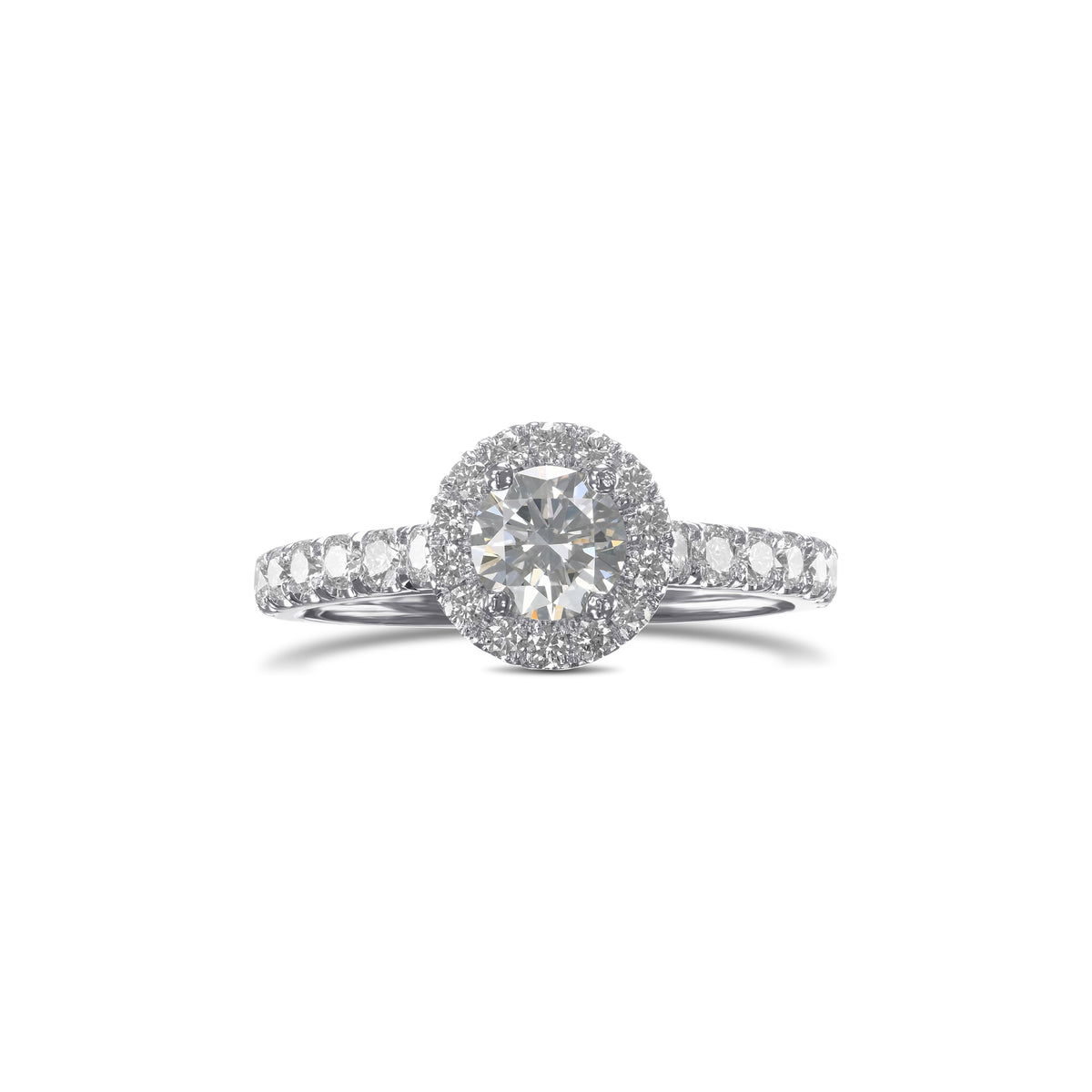 Colorless Round Brilliant Diamond Halo Side Stone Ring