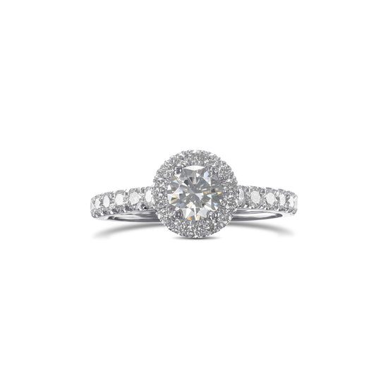 Colorless Round Brilliant Diamond Halo Side Stone Ring