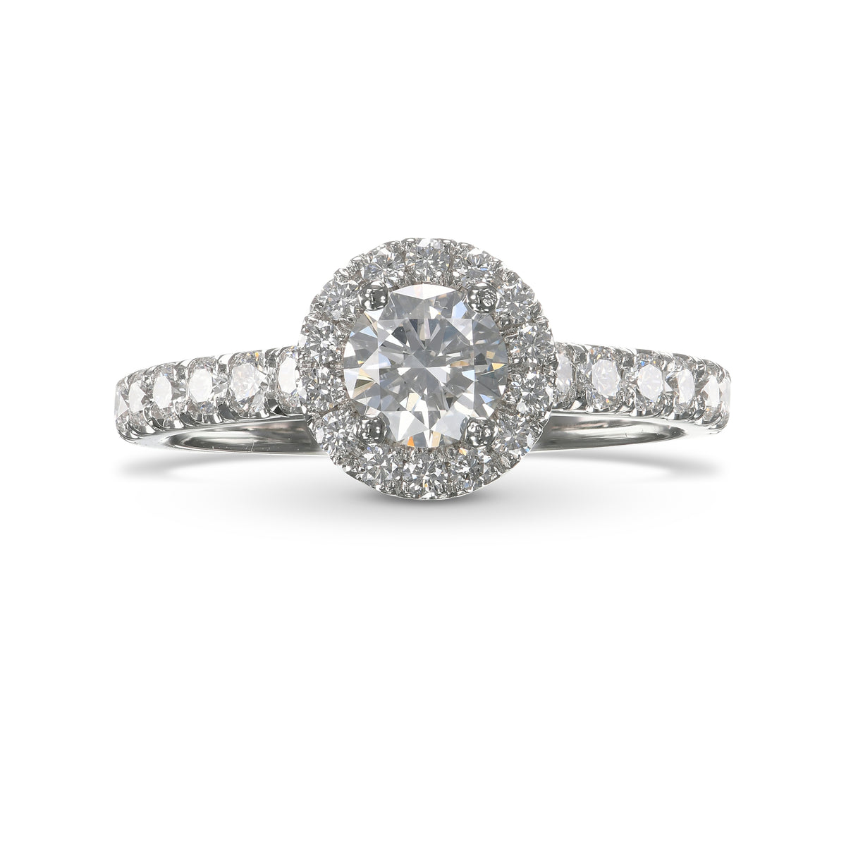 Colorless Round Brilliant Diamond Halo Side Stone Ring