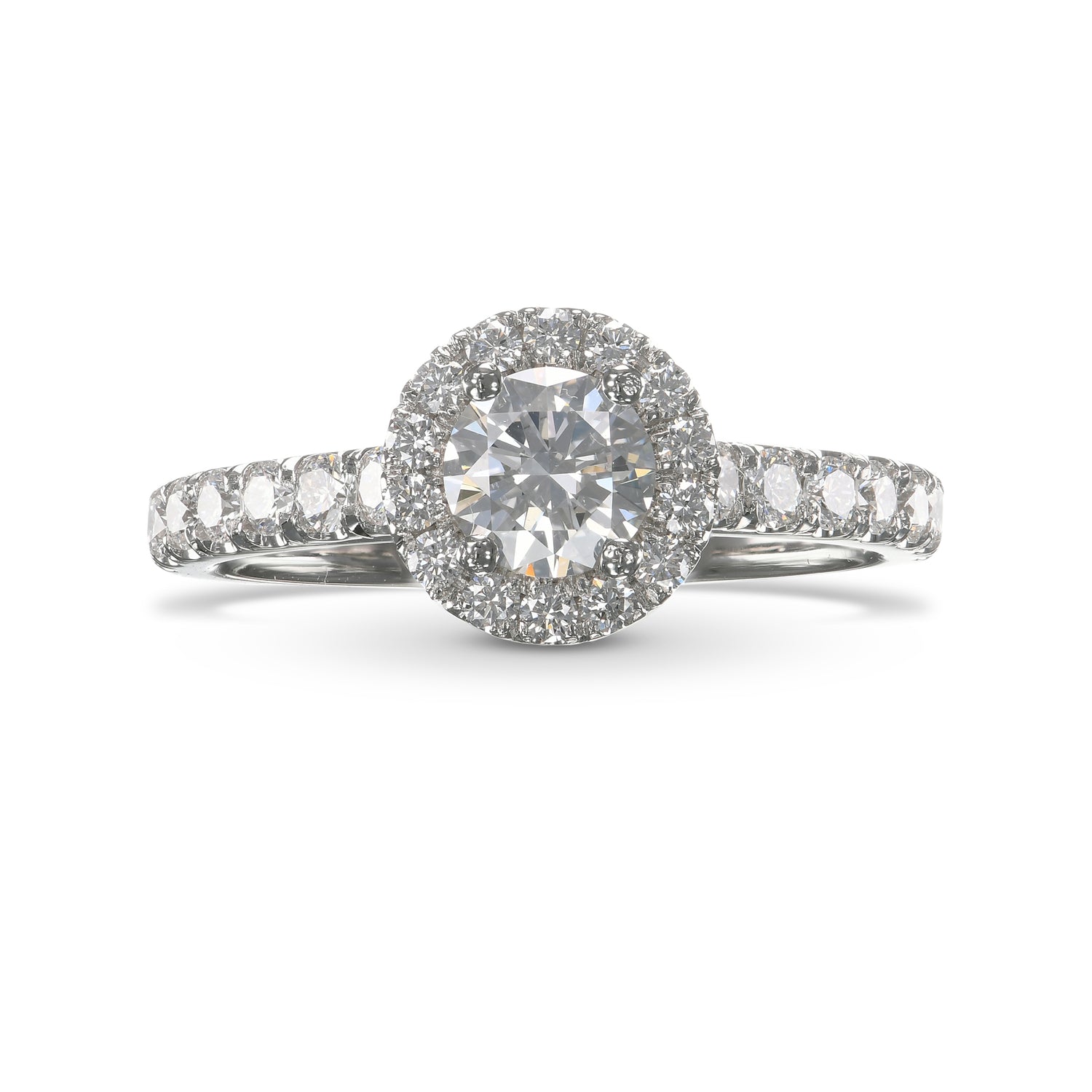 Colorless Round Brilliant Diamond Halo Side Stone Ring