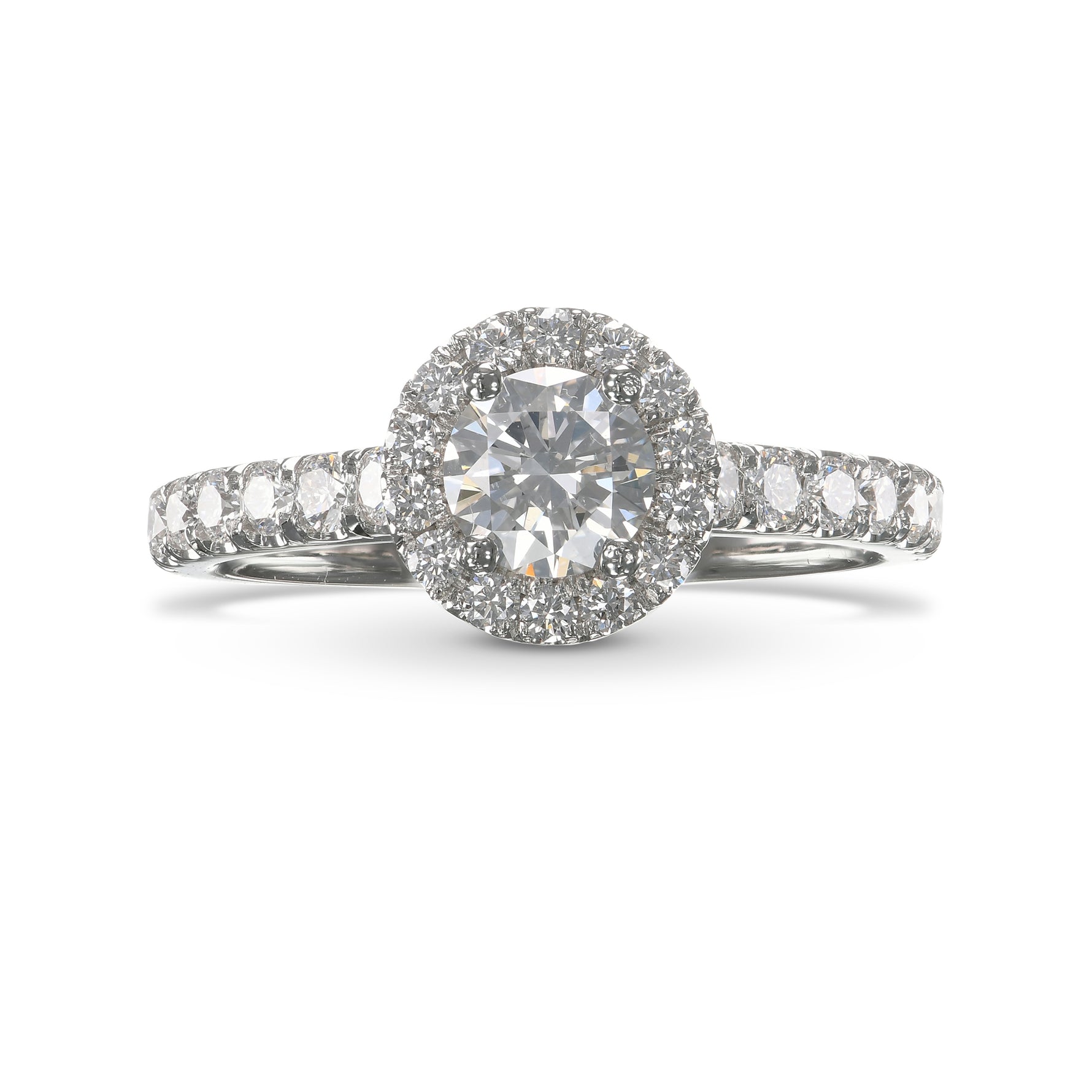 Colorless Round Brilliant Diamond Halo Side Stone Ring