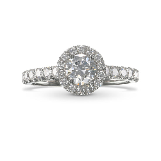 Colorless Round Brilliant Diamond Halo Side Stone Ring