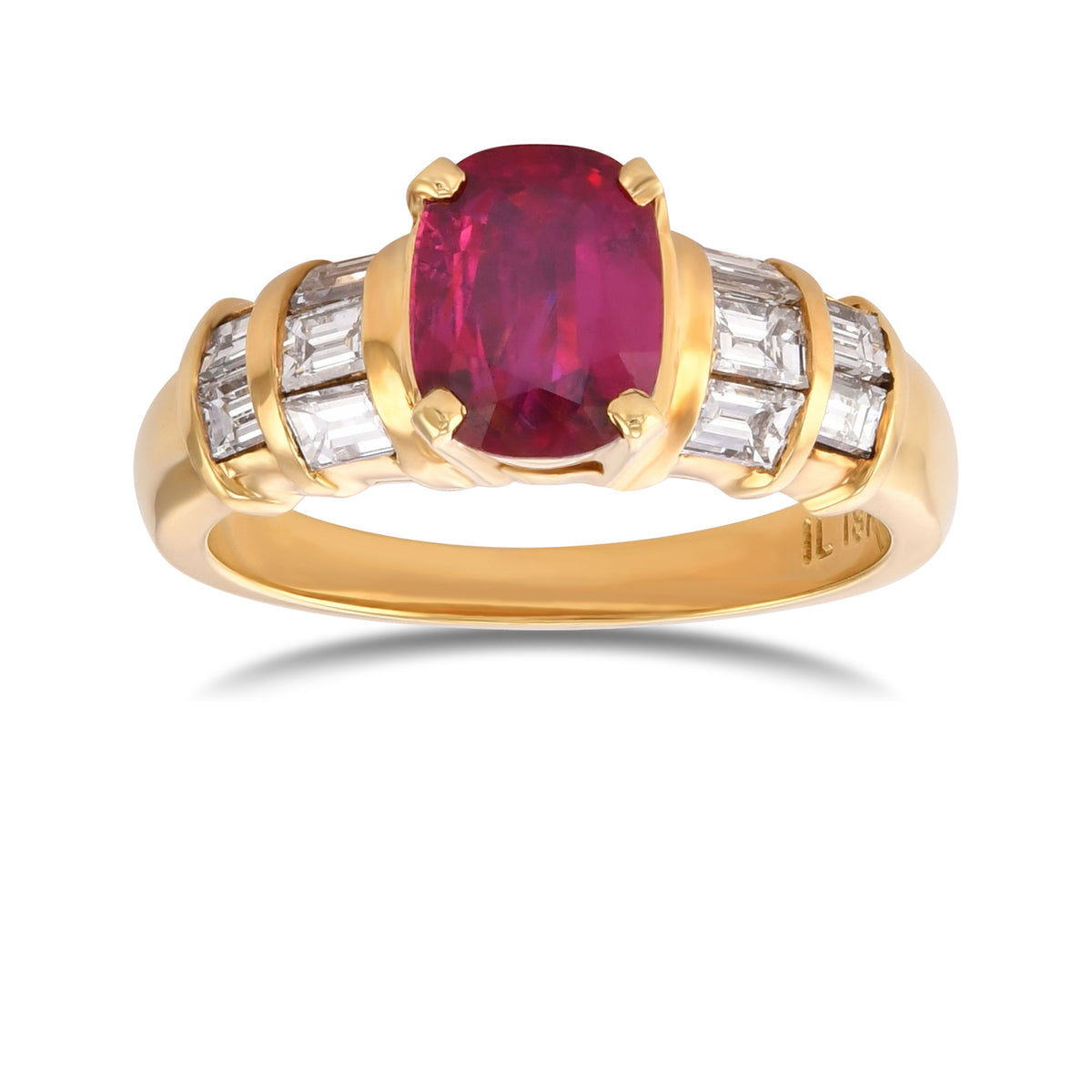 Oval Ruby and Diamond Side Stone Ring