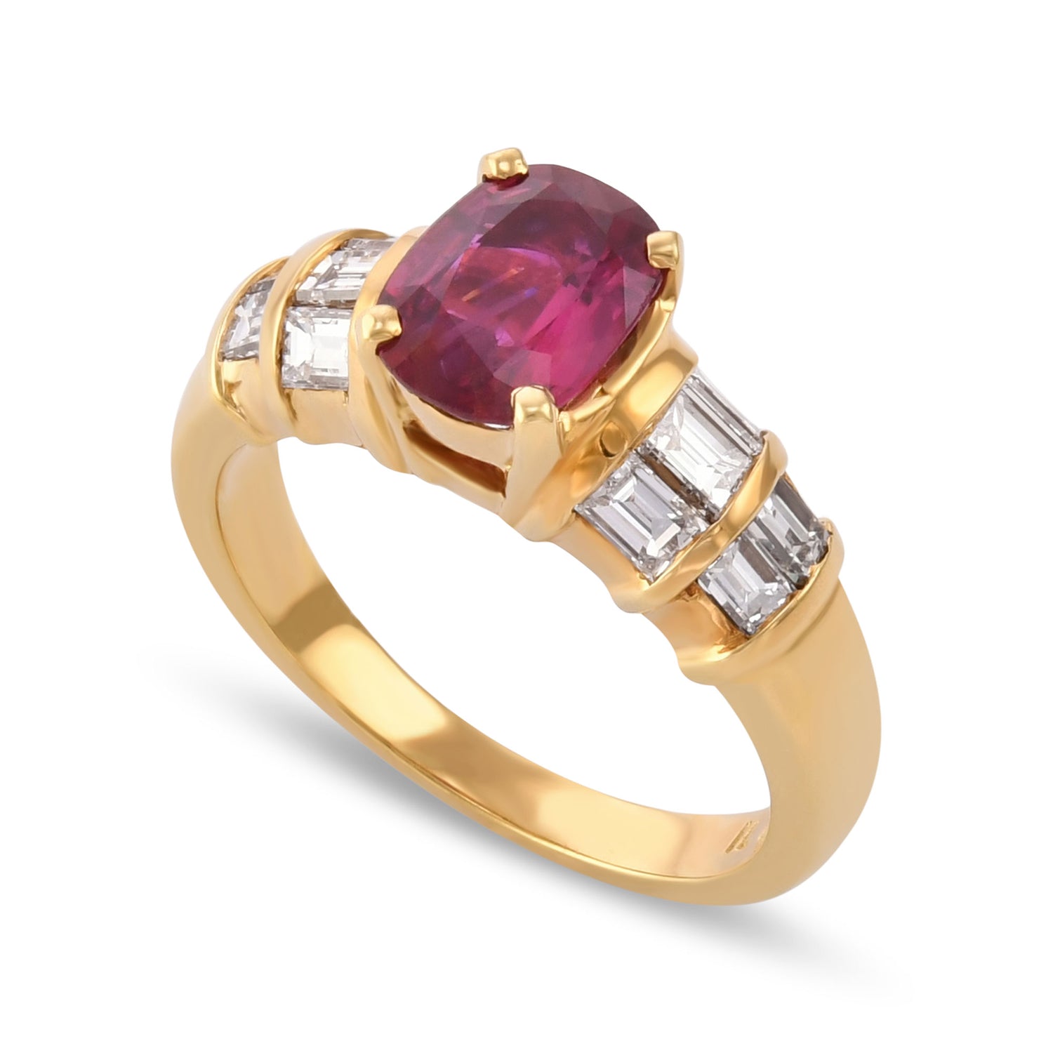 Oval Ruby and Diamond Side Stone Ring