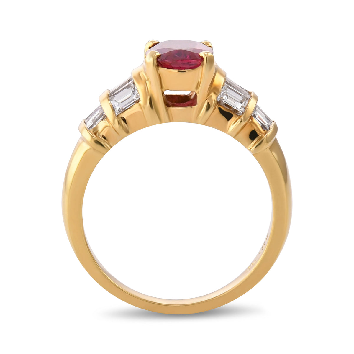 Side Part Ruby Oval Ruby and Diamond Side Stone Ring | LEIBISH