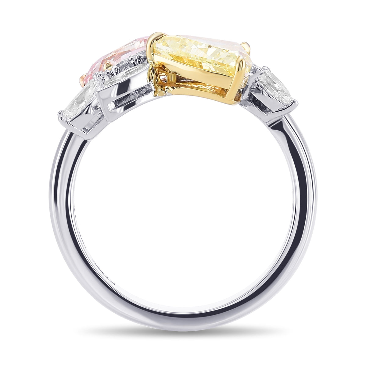 Fancy Light Yellow Triangle Diamond & Radiant Peach Sapphire Cluster Ring