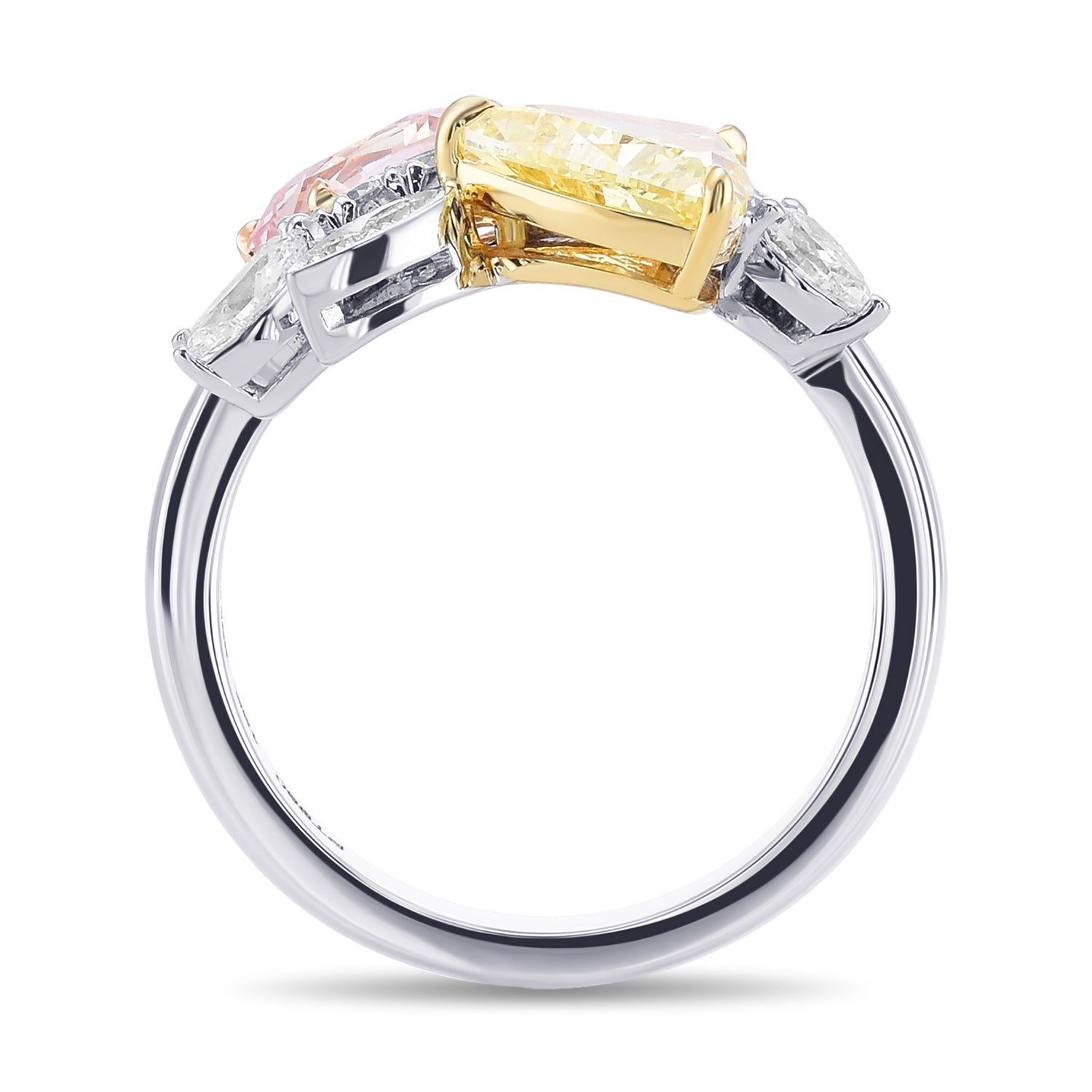Fancy Light Yellow Triangle Diamond & Radiant Peach Sapphire Cluster Ring