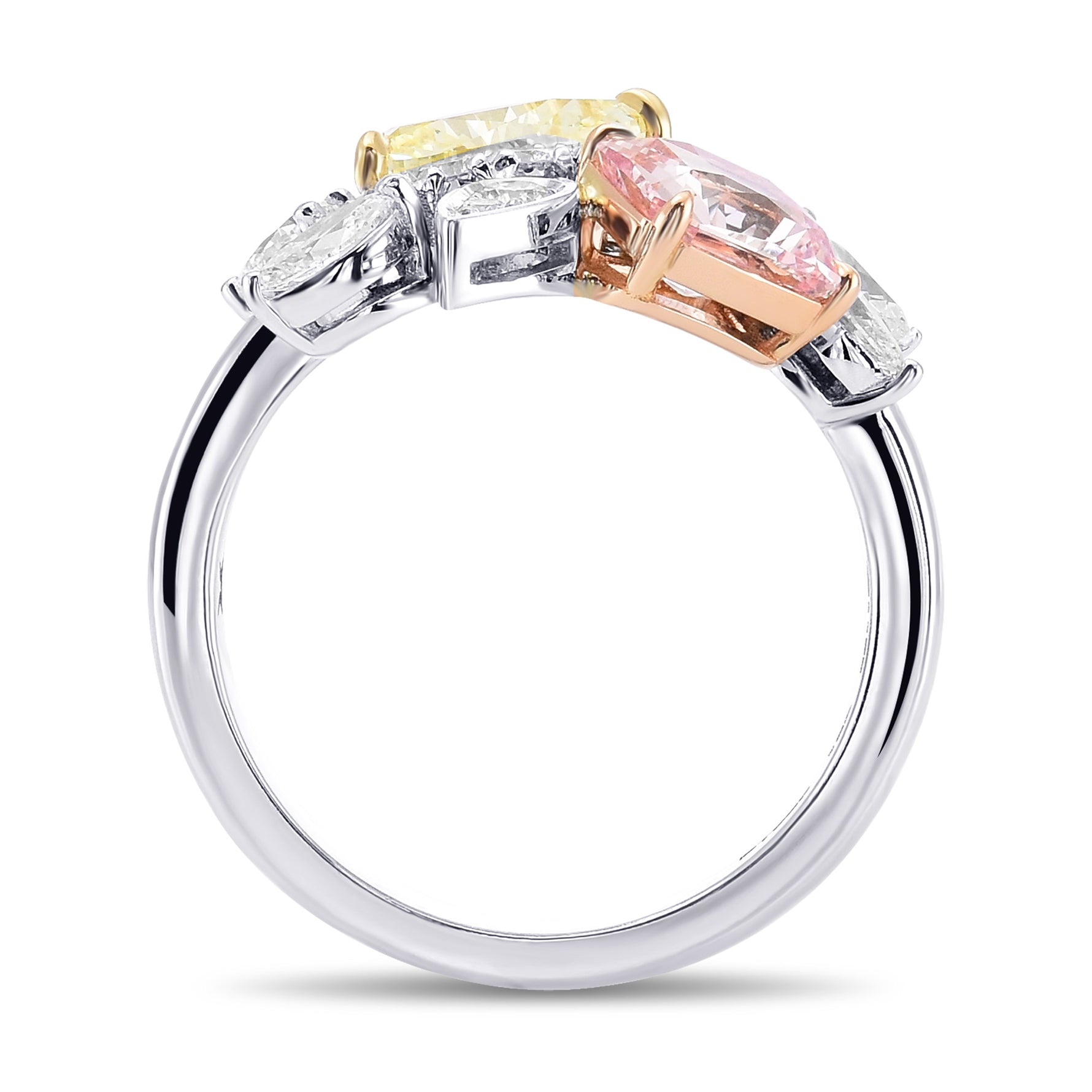 Fancy Light Yellow Triangle Diamond & Radiant Peach Sapphire Cluster Ring