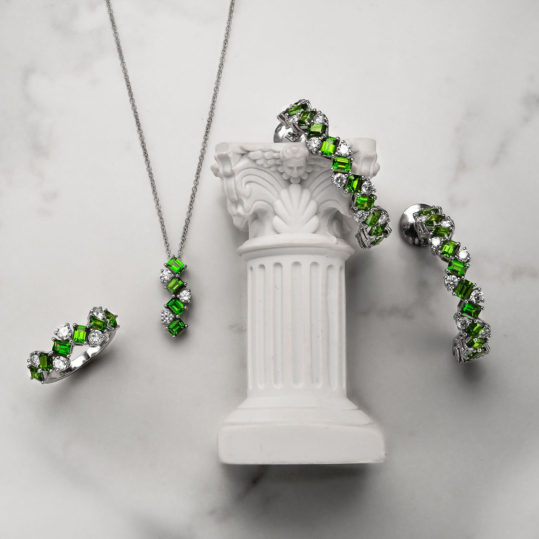 Green Tourmaline and Diamond Band Ring